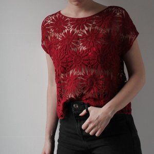 Red Daisy Crochet Top